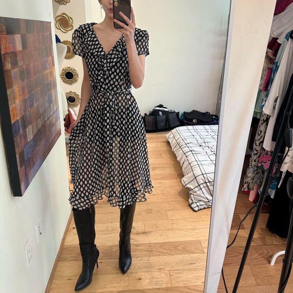 Dress Barn Black and White Polka Dot Midi Dress